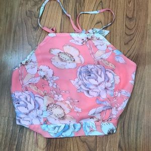 Pink Floral Open Back Crop Top